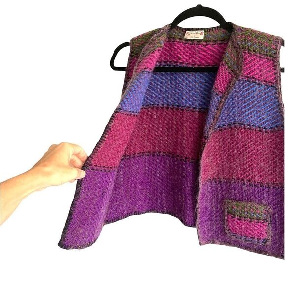 HAND WOVEN Sleeveless Open Cardigan Vest Purple Pink S/M - Picture 2 of 4